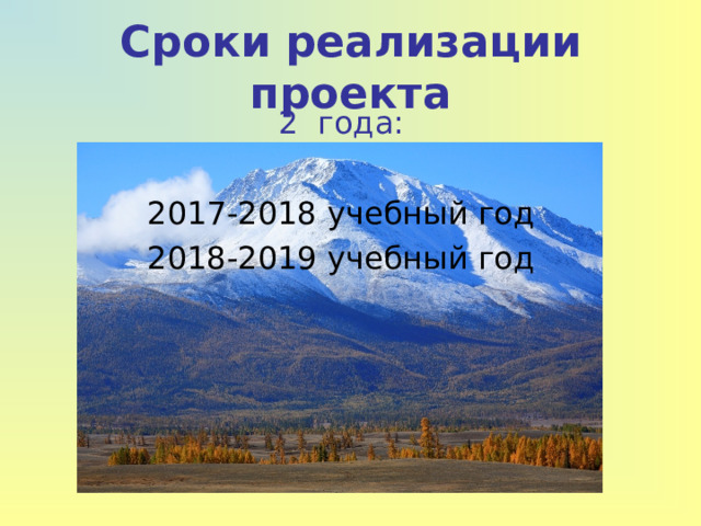Сроки реализации проекта года: 2017-2018 учебный год 2018-2019 учебный год 