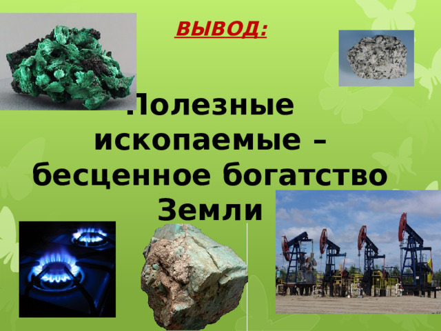 ВЫВОД: Полезные ископаемые – бесценное богатство Земли 