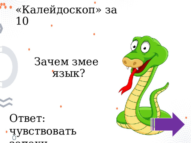 «Калейдоскоп» за 10 Зачем змее язык? Ответ: чувствовать запахи 