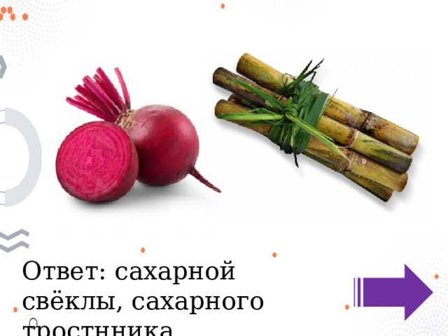 Ответ: сахарной свёклы, сахарного тростнника 