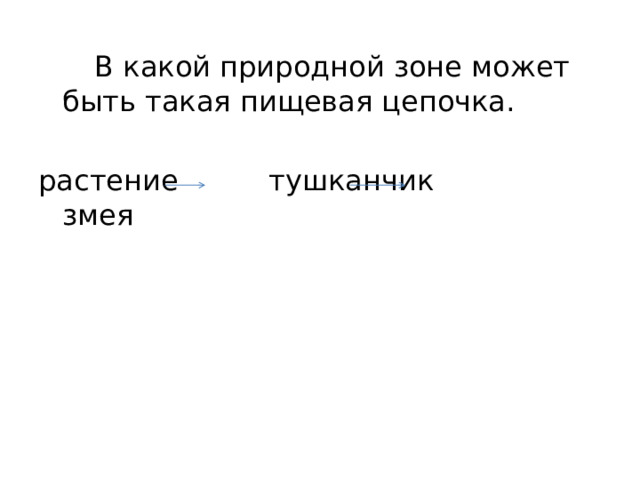   В какой природной зоне может быть такая пищевая цепочка. растение тушканчик змея 