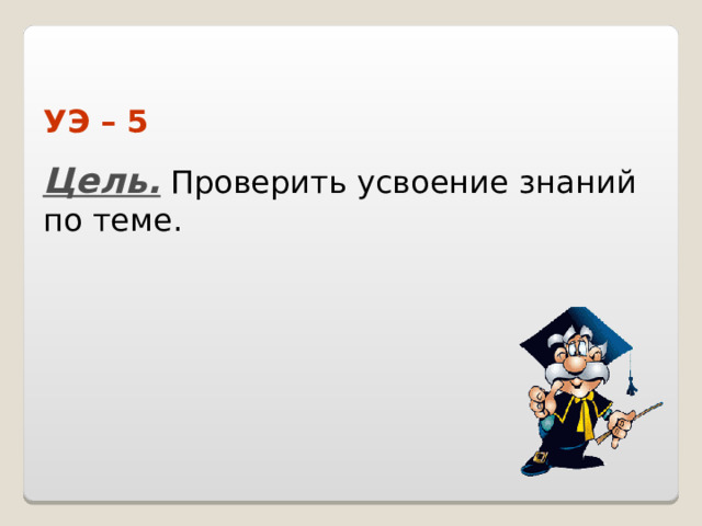 УЭ – 5 Цель. Проверить усвоение знаний по теме. 