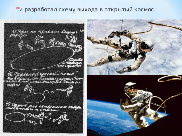 и разработал схему выхода в открытый космос. 