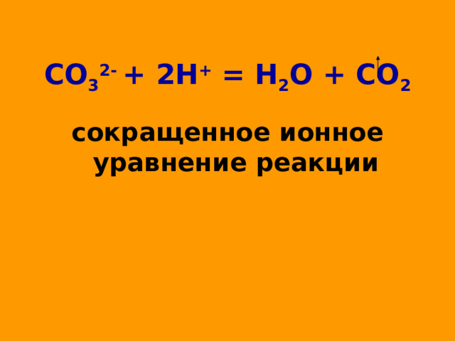 СО 3 2- + 2Н + = Н 2 О + СО 2 сокращенное ионное уравнение реакции 
