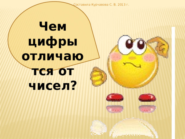 Составила Курчавова С. В. 2013 г. Чем цифры отличаются от чисел? 