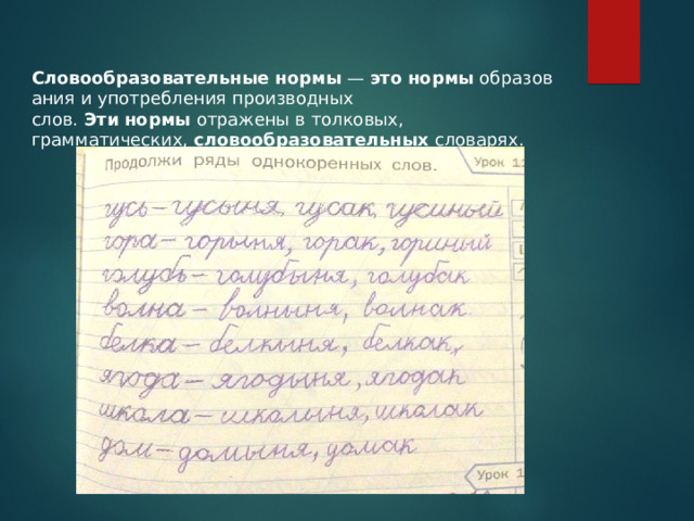  Словообразовательные   нормы  —  это   нормы  образования и употребления производных слов.  Эти   нормы  отражены в толковых, грамматических,  словообразовательных  словарях.  