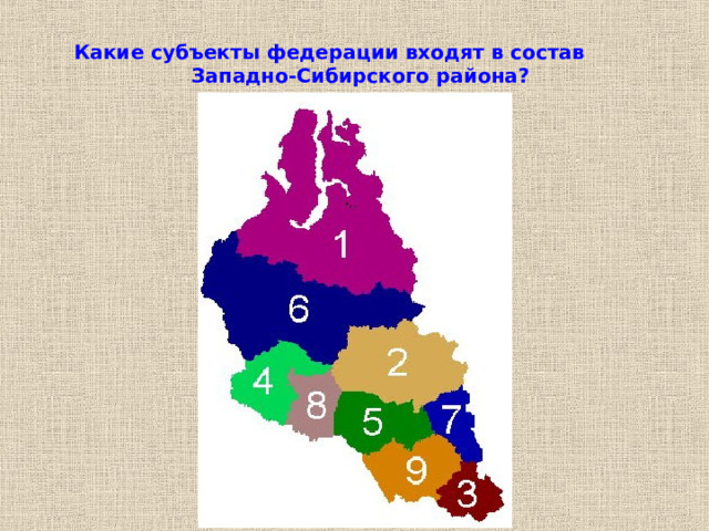 Какие субъекты федерации входят в состав Западно-Сибирского района? 