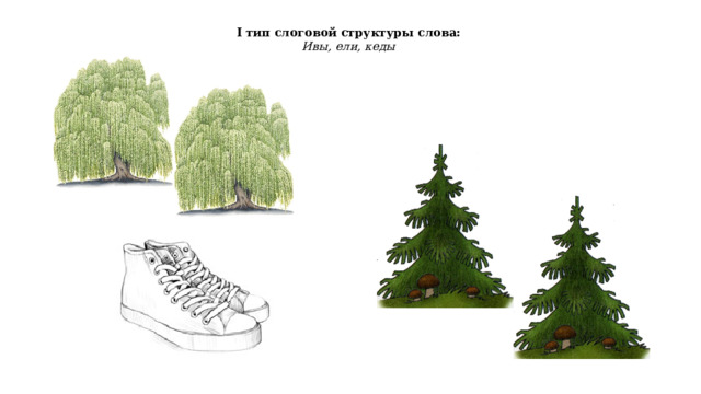 I тип слоговой структуры слова: Ивы, ели, кеды 