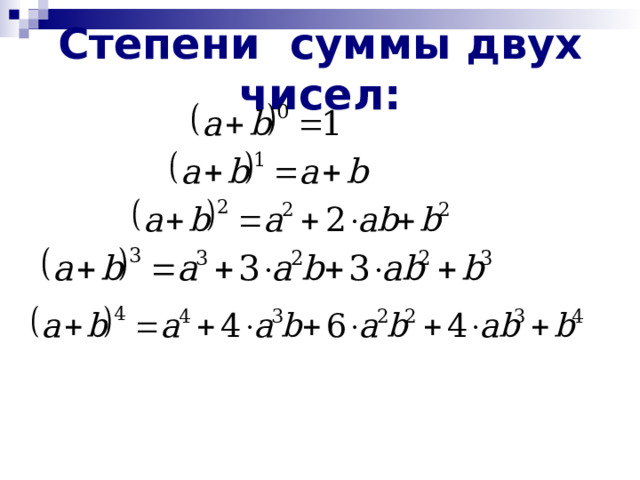 Степени суммы двух чисел: 