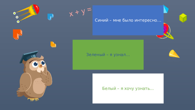 Синий – мне было интересно… Зеленый – я узнал… Белый – я хочу узнать… 