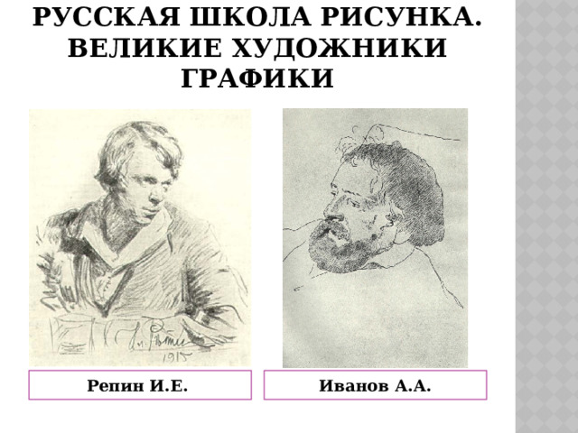 Русская школа рисунка.  Великие художники графики Репин И.Е. Иванов А.А. 