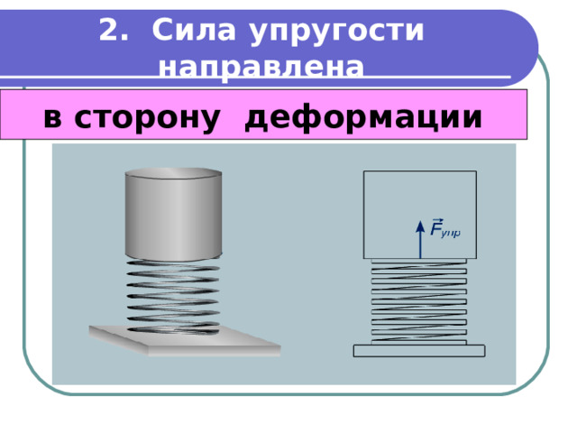 2. Сила упругости направлена  в сторону деформации 
