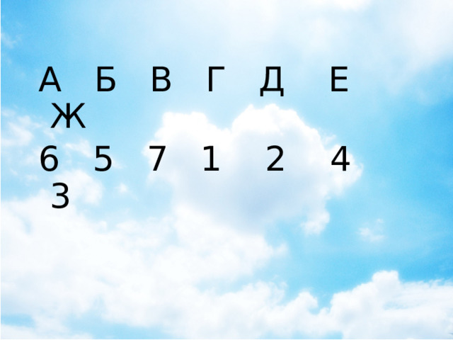 А Б В Г Д Е Ж 6 5 7 1 2 4 3 