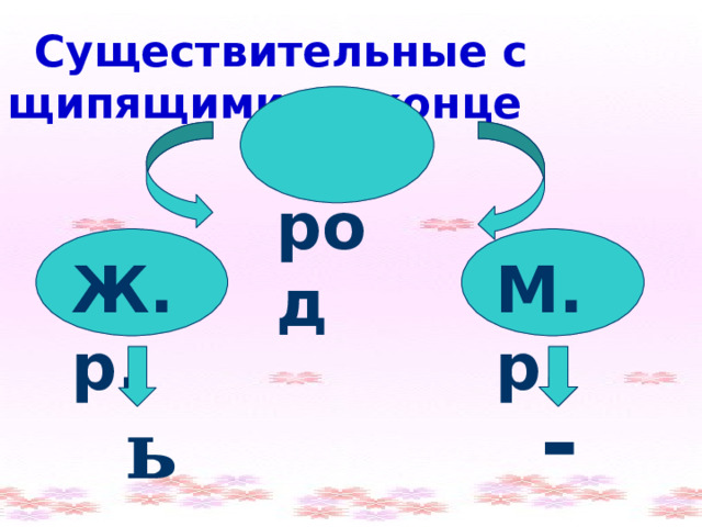  Существительные с щипящими на конце  род Ж.р. М.р. -  ь 