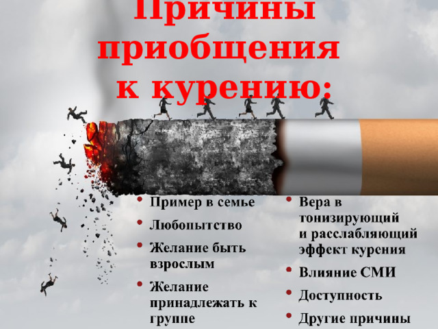 Причины приобщения  к курению: 