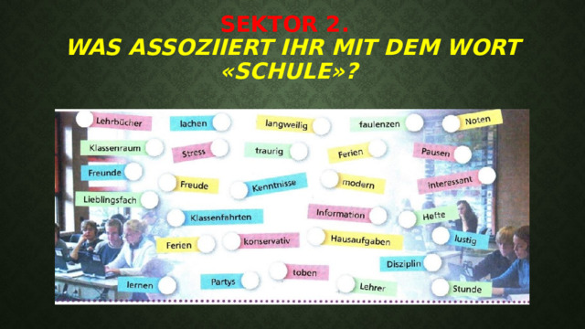 Sektor 2.   Was assoziiert ihr mit dem Wort «Schule»?   