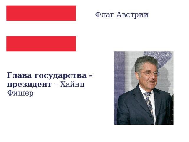 Флаг Австрии Глава государства – президент – Хайнц Фишер 