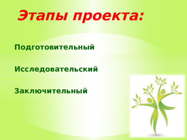 Этапы проекта: Подготовительный  Исследовательский  Заключительный  