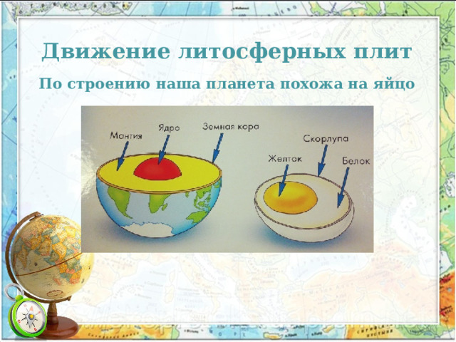 Движение литосферных плит По строению наша планета похожа на яйцо 
