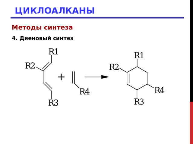 ЦИКЛОАЛКАНЫ Методы синтеза  4. Диеновый синтез  