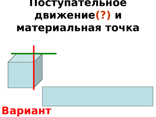 Поступательное движение (?) и материальная точка Любая прямая парал-лельна самой себе Вариант 2 