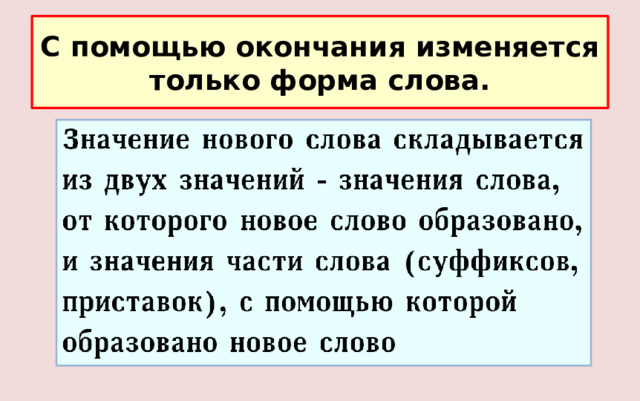 С помощью окончания изменяется только форма слова. 