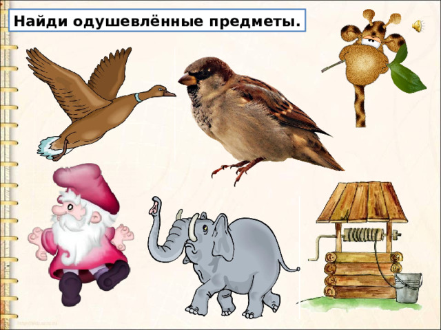 Найди одушевлённые предметы. 