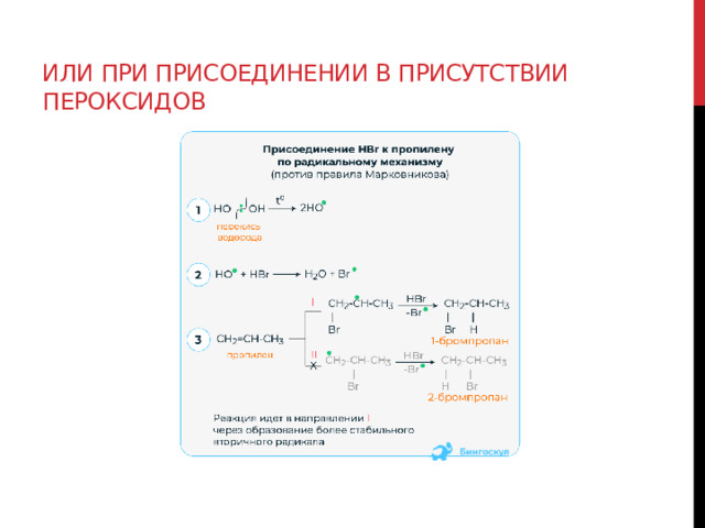 или при присоединении в присутствии пероксидов 