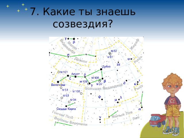 7. Какие ты знаешь созвездия? 