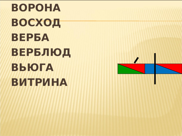 ВОРОНА ВОСХОД ВЕРБА ВЕРБЛЮД ВЬЮГА ВИТРИНА  