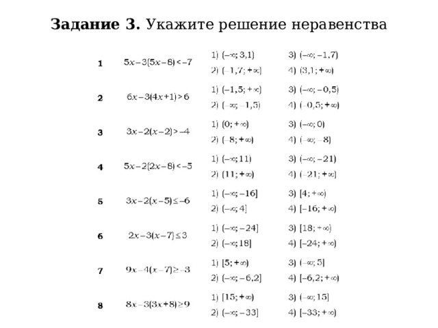 Задание 3. Укажите решение неравенства 