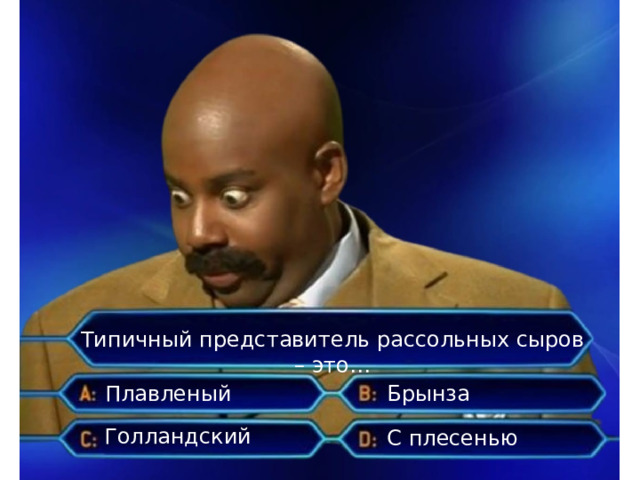 Типичный представитель рассольных сыров – это… Брынза Плавленый Голландский С плесенью 
