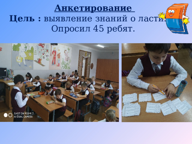 Анкетирование  Цель :  выявление знаний о ластике.  Опросил 45 ребят. 