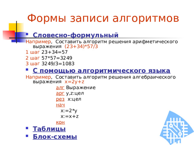 Свойства алгоритма Результативность Дискретность (пошаговость) Детерминированность (определённость) Понятность Выполнимость Массовость  