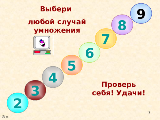 03.08.22 9 Выбери любой случай умножения 8 7 6 5 4 Проверь себя! Удачи! 3 2  м 