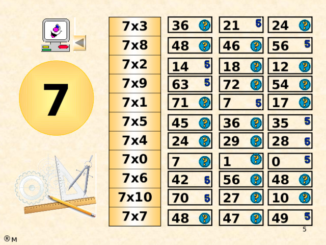 36 24 21 7х3 7х8 7х2 7х9 7х1 7х5 7х4 7х0 7х6 7х10 7х7 48 56 46 12 14 18 7 72 54 63 17 7 71 35 36 45 24 29 28 0 1 7 48 42 56 27 70 10 49 47 48  м 