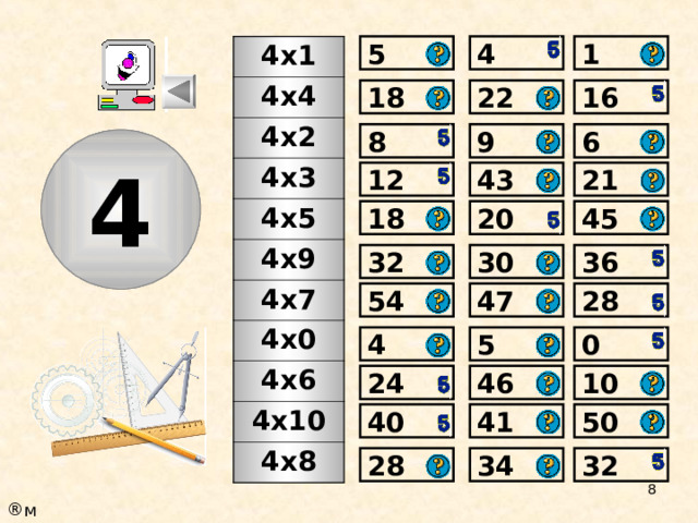 5 1 4 4х1 4х4 4х2 4х3 4х5 4х9 4х7 4х0 4х6 4х10 4х8 18 16 22 6 8 9 4 43 21 12 45 20 18 36 30 32 54 47 28 0 5 4 10 24 46 41 40 50 32 34 28  м 