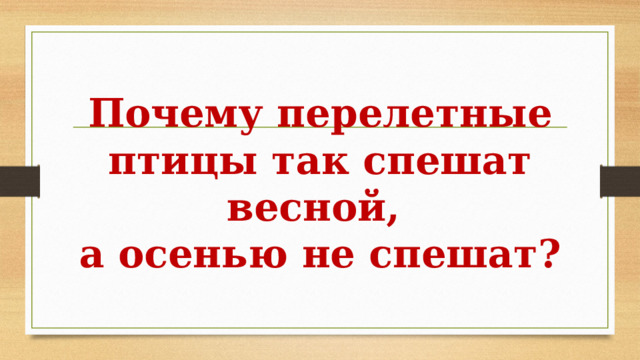 Почему перелетные птицы так спешат весной,  а осенью не спешат? 