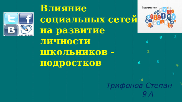 Влияние социальных сетей на развитие личности школьников -подростков Трифонов  Степан  9 А  