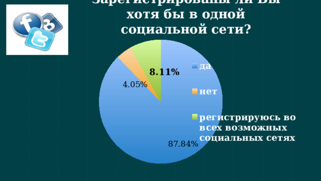 Зарегистрированы ли Вы хотя бы в одной социальной сети? 