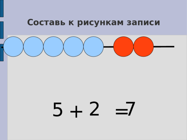 Составь к рисункам записи 2 7 5  + = 