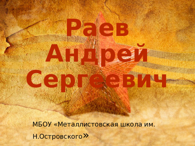  Раев Андрей Сергеевич МБОУ «Металлистовская школа им. Н.Островского » 