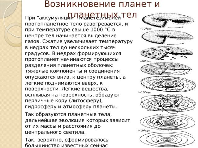 Возникновение планет и планетных тел При 