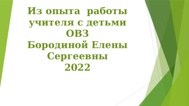 Из опыта работы учителя с детьми ОВЗ  Бородиной Елены Сергеевны  2022 