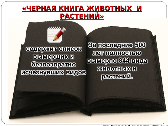 «ЧЕРНАЯ КНИГА ЖИВОТНЫХ И РАСТЕНИЙ» Автор: Михайлова Н.М.- преподаватель МАОУ «Лицей № 21» 