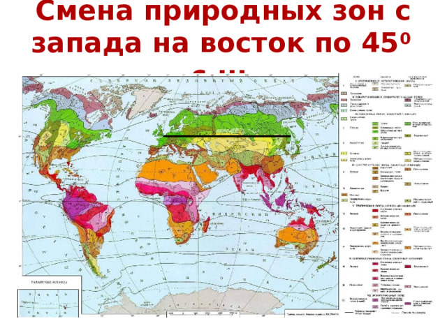 Смена природных зон с запада на восток по 45 0 с.ш. 