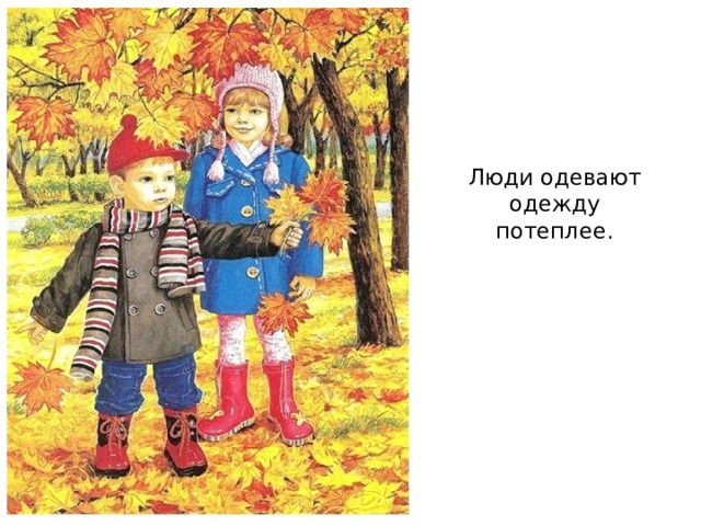 Люди одевают одежду потеплее. 