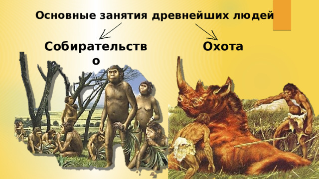 Основные занятия древнейших людей Собирательство Охота 