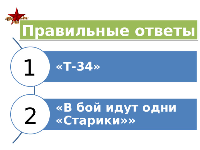 Правильные ответы «Т-34» 1 «В бой идут одни «Старики»» 2 