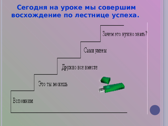 Сегодня на уроке мы совершим восхождение по лестнице успеха.  